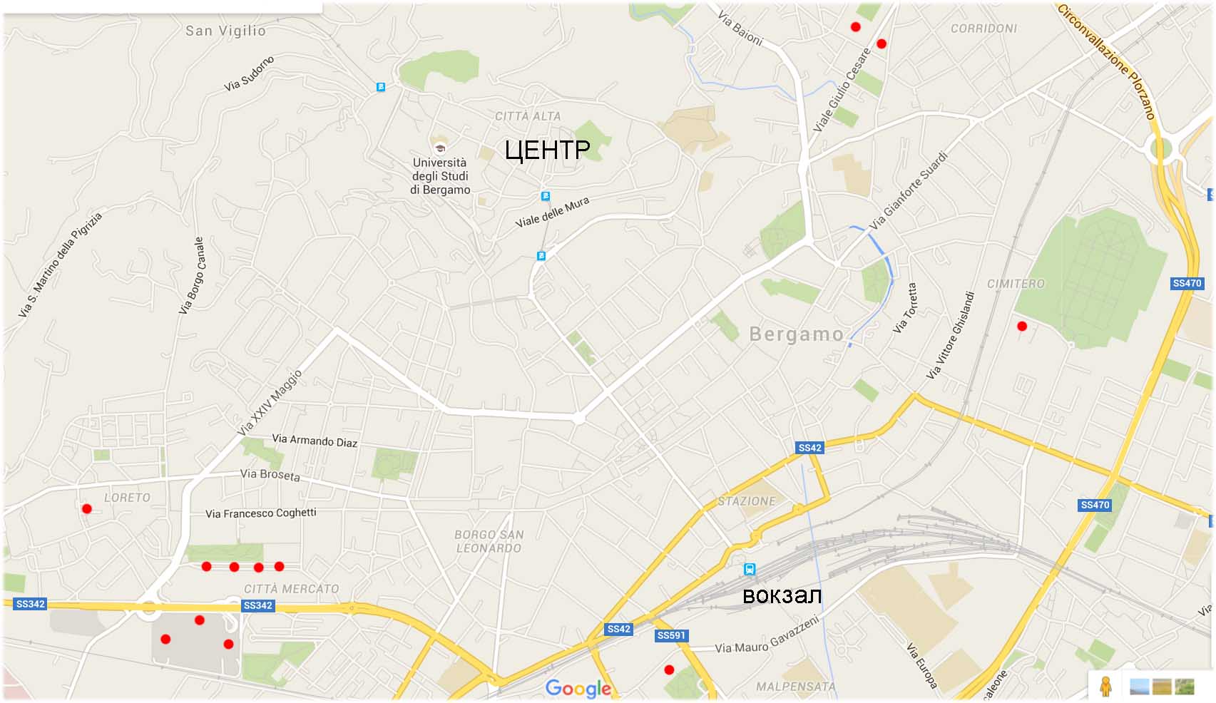 карта парковок в Бергамо