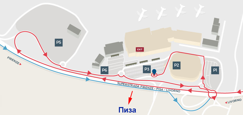 Карта парковок в аэропорту Пизы