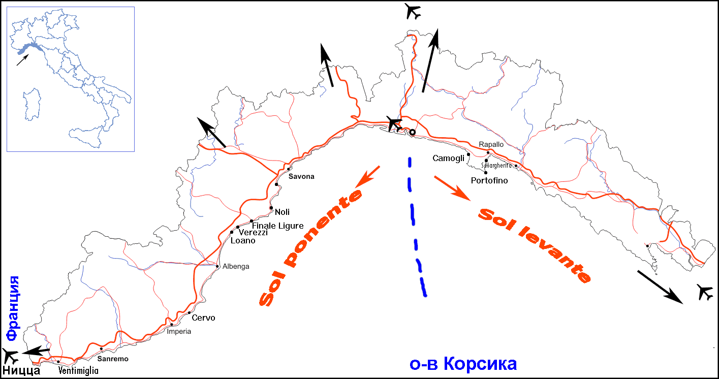 Карта Лигурии
